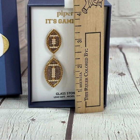 piper K football rhinestone earrings sparkle bling sporty - Picture 4 of 5